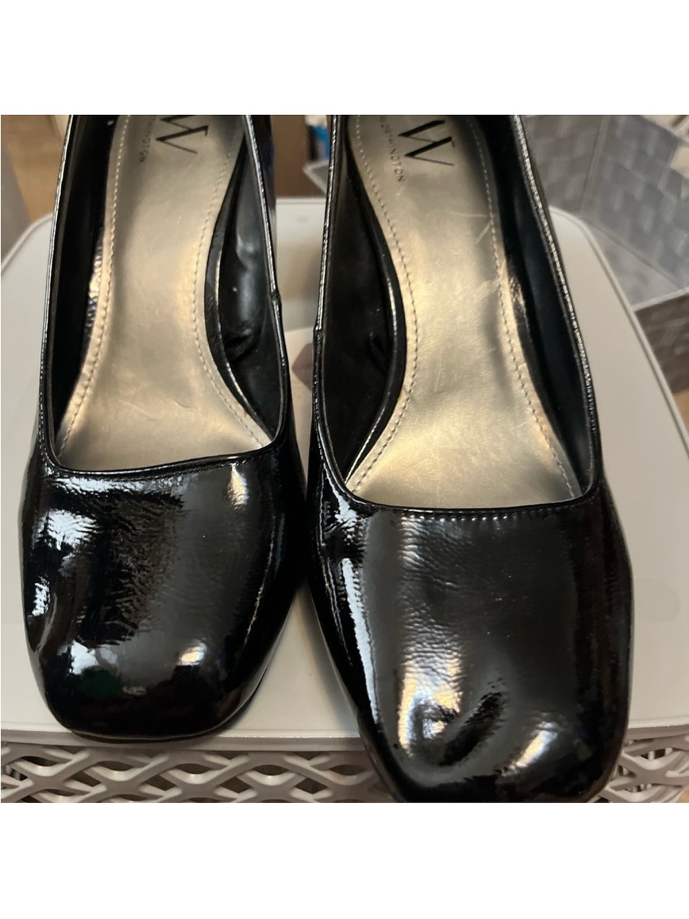Worthington Black Patent Square-Toe Pumps
